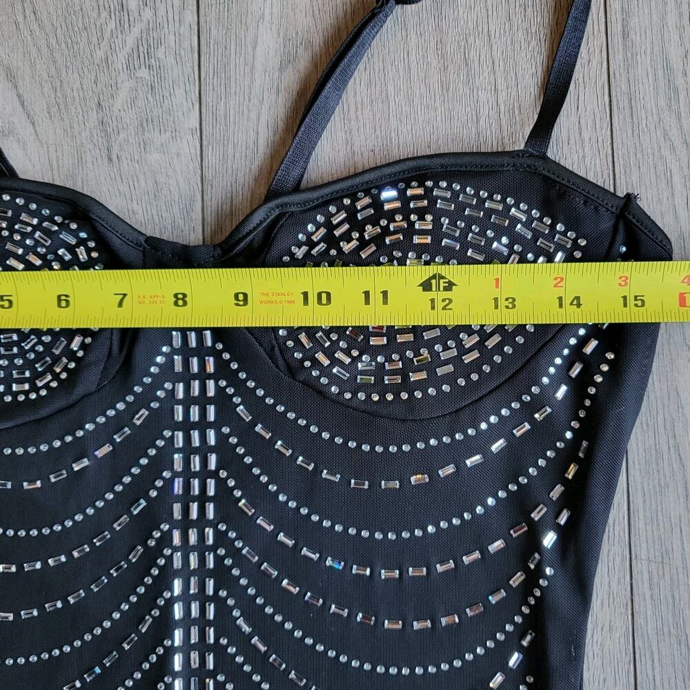 12th Tribe Shake It Black Rhinestone Mesh Mini Dress | Size M, EUC - Picture 5 of 10